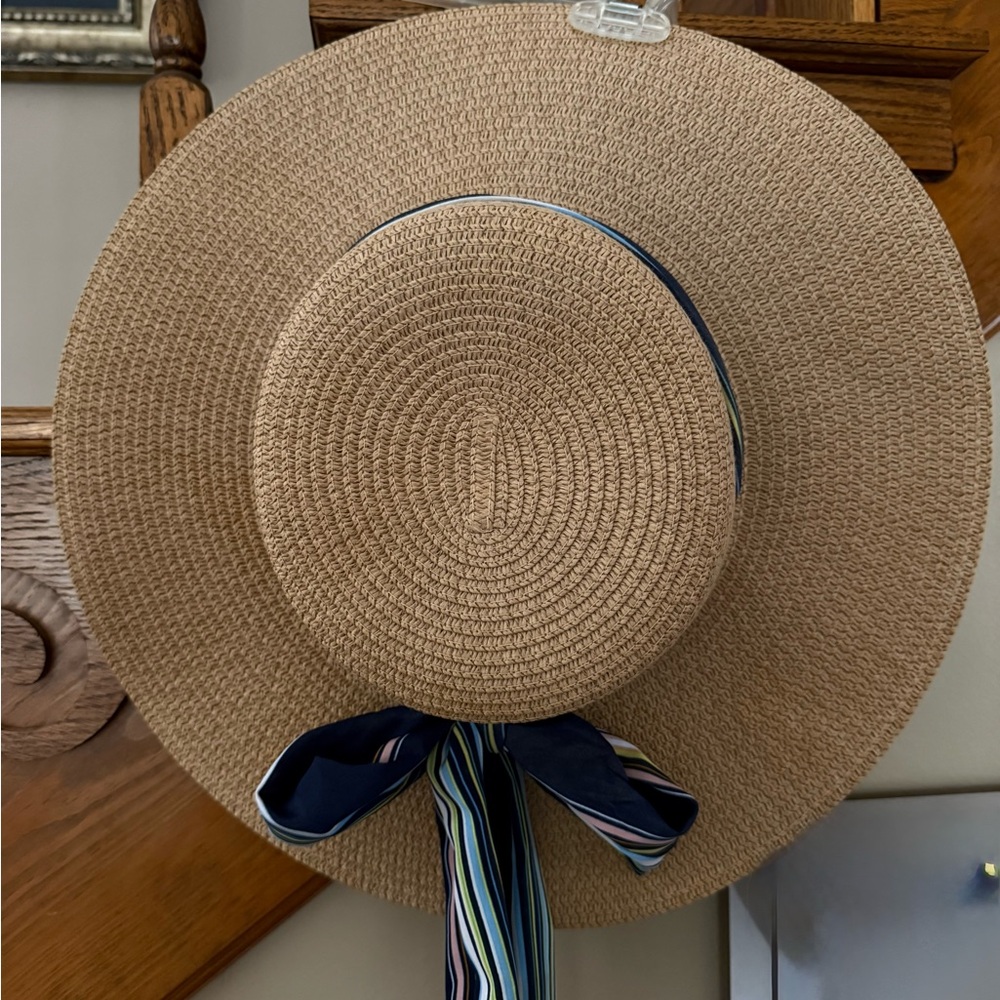 Stylish Tan Straw Hat with Ribbon